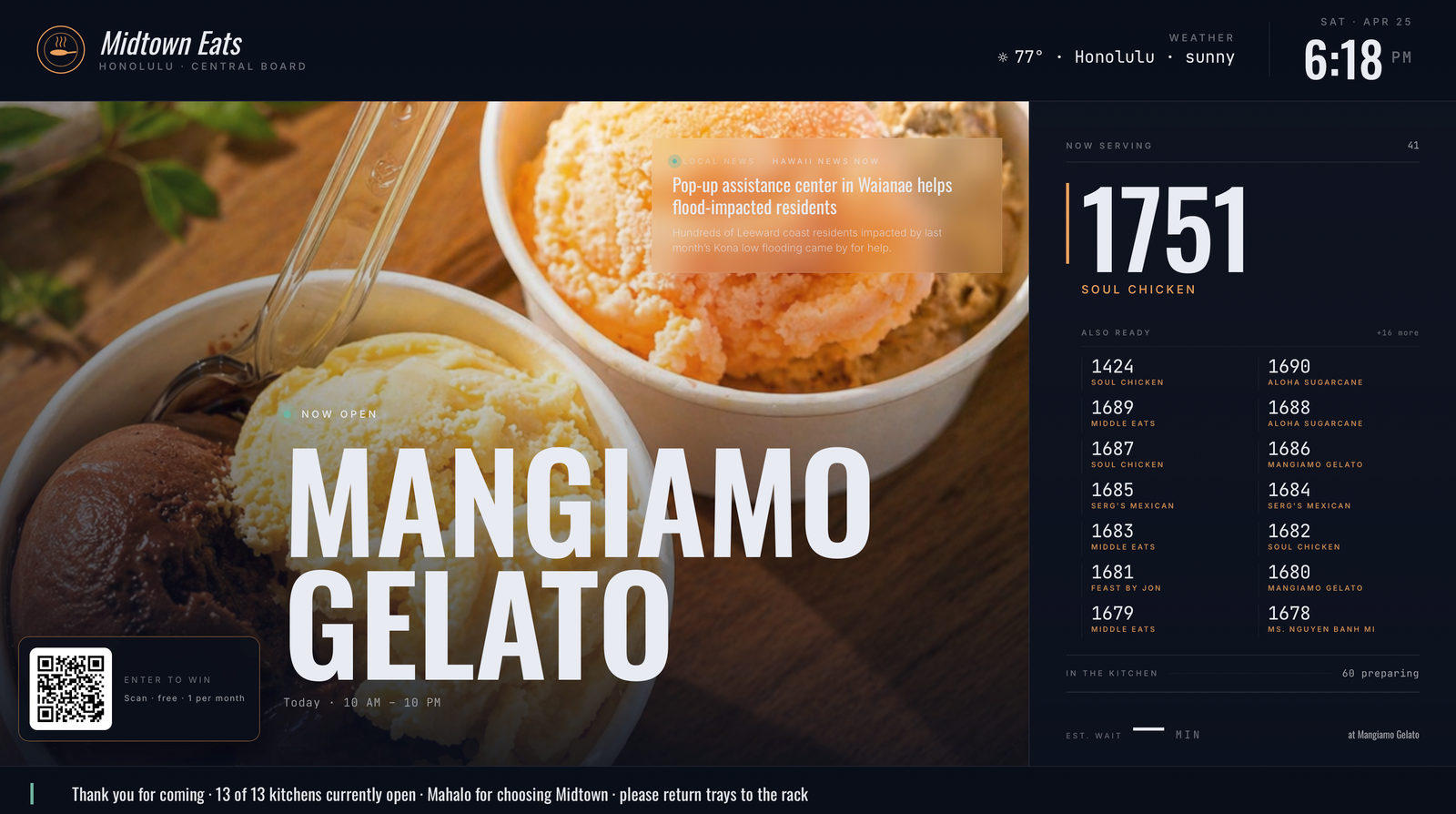 Midtown Eats central board running Musubi Display Network