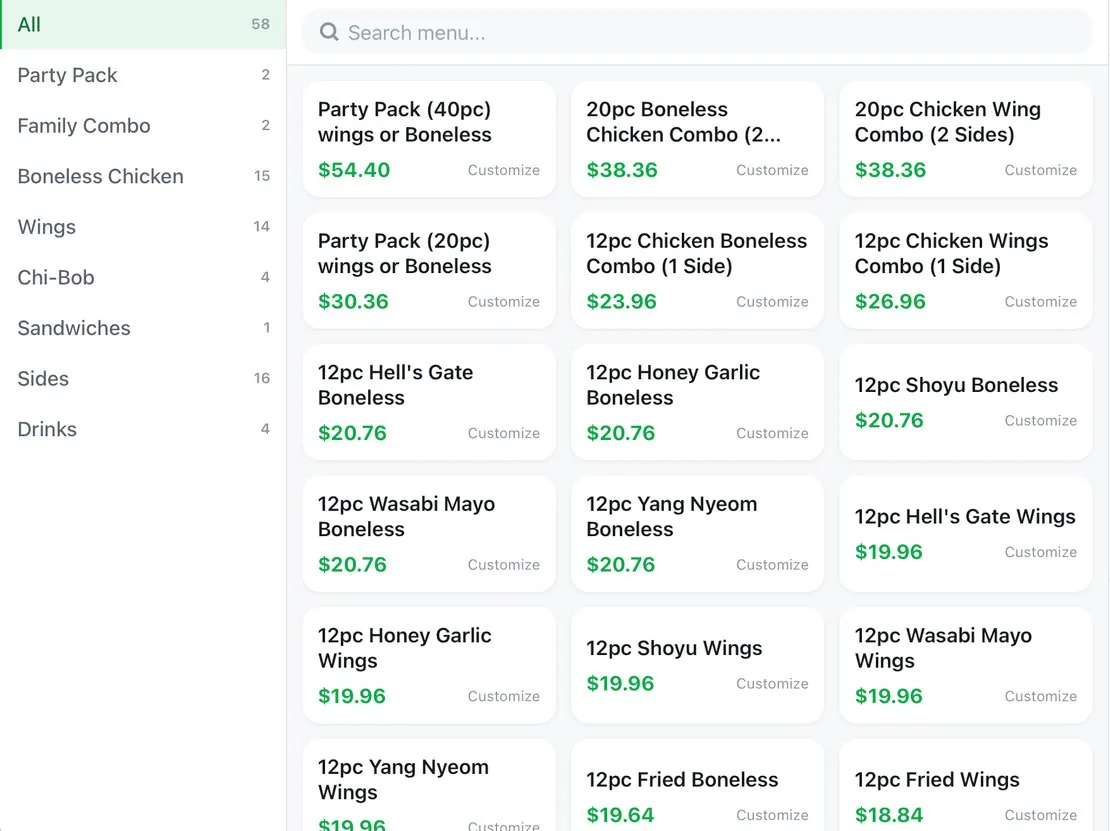Vendor POS — one kitchen's menu and tickets