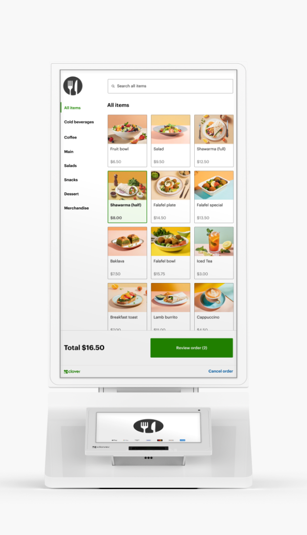 Clover kiosk menu screen